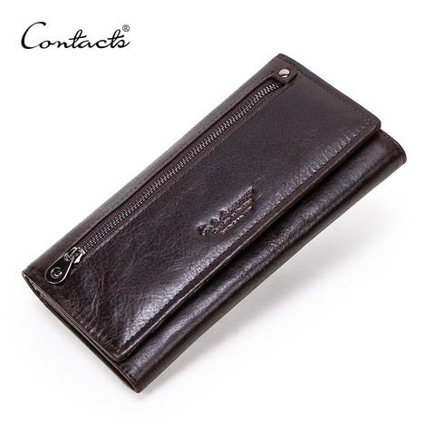 CONTACT'S – portefeuille en cuir véritable pour hommes, long, avec fermeture éclair, porte-monnaie, grande capacité, pochette pour iPhone, passeport, Cartera ► Photo 1/6