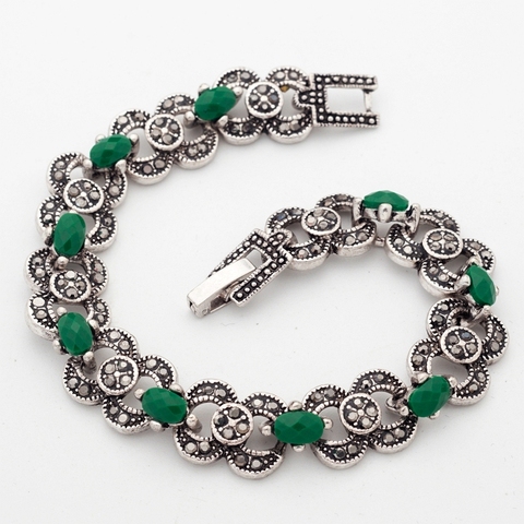 Yunkingdom indien femme bohème ethnique bijoux couleur argent Bracelets vert pierres bijoux en gros YUN0620 ► Photo 1/6