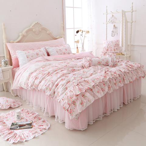 Parure de lit princesse 100% coton, imprimé Floral, housse de couette, rose, pour lit double, king size, queen size, 4/6 pièces ► Photo 1/1