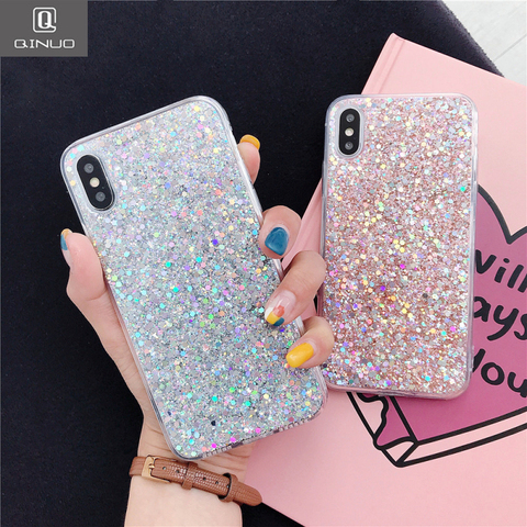 Coque scintillante en Silicone pour iPhone, compatible modèles 6, 6S, 7, 8, 12, 11 Pro Max, X, XR, XS Max, 5, 5s, SE 2022 ► Photo 1/6