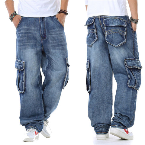 Pantalon Cargo en Denim pour homme, Baggy bleu ample, avec poches latérales, Style japonais, nouvelle collection 2022 ► Photo 1/6