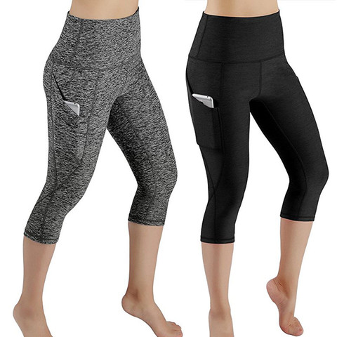 Pantalon de Yoga pour femmes, legging de Sport Capri, taille haute, noir, 3/4 ► Photo 1/6