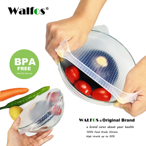 WALFOS 1 pièce de qualité alimentaire garder les aliments frais Wrap réutilisable haute étirement Silicone alimentaire enveloppes joint vide bol couverture stretch couvercles ► Photo 1/6