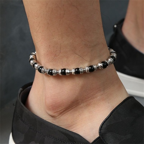 Bracelet de cheville en perles pour hommes, accessoires de bijouterie pour pieds, longueur réglable, longueur réglable, à la mode ► Photo 1/6