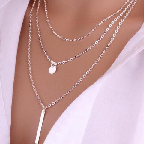 Commerce extérieur bijoux chauds nouveau cuivre perle chaîne Sequin métal bande collier multi-couche rond pièce 1 mot collier Choker ► Photo 1/3