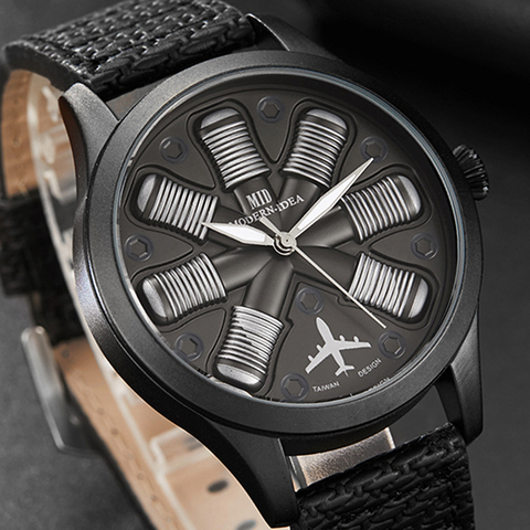 Montre-bracelet pour hommes moteur d'avion gravé pour hommes, grand cadran, pilote pilote de sport, Reloj Aviator, horloge ► Photo 1/6