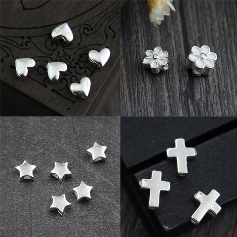 100% perles d'espacement en argent Sterling 925, étoiles/cœur/fleur/croix, perles en argent, adaptés aux boucles d'oreilles, Bracelets, création bijoux à bricoler soi-même ► Photo 1/5