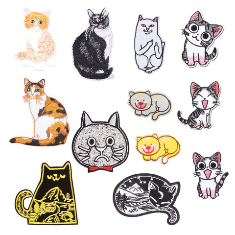 Dessin animé chat fer sur patchs pour vêtements bricolage broderie rayure sur vêtements animaux Sequin Applique Badge Applique tissu ► Photo 1/6