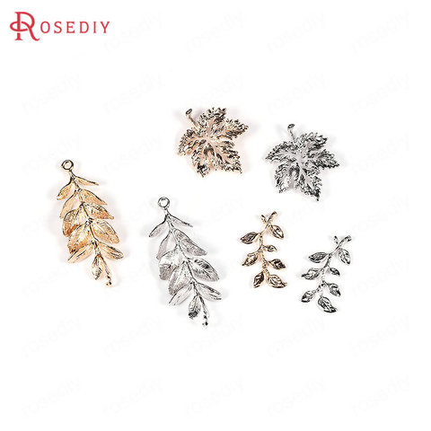 Breloques en laiton plaqué or 24K, 6 pièces, feuilles d'arbre, pendentifs, résultats de bijoux, boucles d'oreilles, accessoires, vente en gros ► Photo 1/6