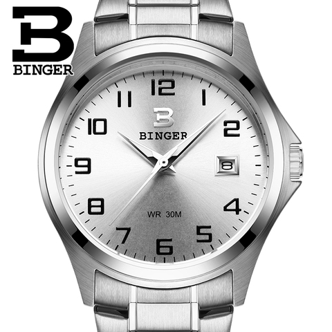 BINGER – montre-bracelet de luxe en acier inoxydable pour hommes, à Quartz, étanche, avec calendrier complet, suisse, B3052A7 ► Photo 1/6