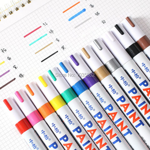 S110 stylo marqueur permanent, stylo pour écriture sur tissus verre bois pneu huile violet/rose/bleu/café/or/argent ► Photo 1/6