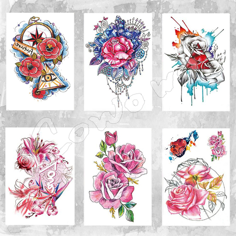 Autocollants de tatouage temporaire, Stickers de beauté, rose, Sexy, yeux triangles, 8D, étanche ► Photo 1/6