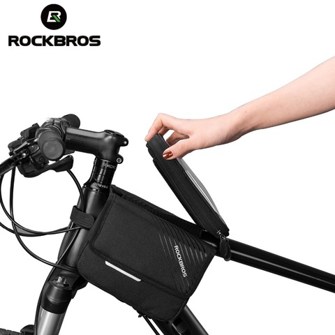 ROCKBROS – sac de cadre de vélo 6.0 pouces, pochette de Tube supérieur de vélo, sacoche de cyclisme étanche pour écran tactile avant, étui de téléphone, sacs à outils deux côtés ► Photo 1/6