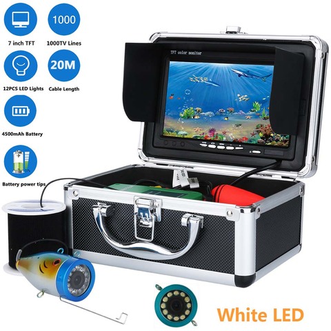 Kit de caméra vidéo de pêche sous-marine 20M 7 pouces 1000tvl, 12 pièces, lampe blanche LED, détecteur de poisson sous-marin ► Photo 1/6