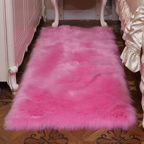 Housse de chaise en fausse peau de mouton de couleur rose, tapis de siège en laine chaude, 17 couleurs, uni, uni, lavable ► Photo 1/5