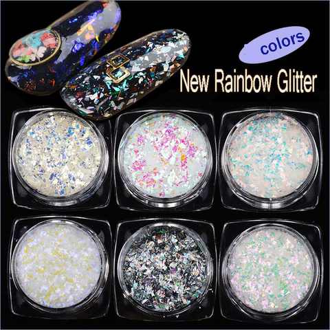 6 boîtes/Lot ongles holographique flakes Nail Paillettes Hologramme Mixtes Mince Bande Coloré Glitter Poudre Ongles Holographique Flocons 2g ► Photo 1/5