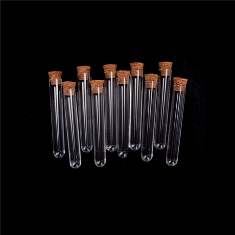 10 pièces/lot 12*75mm Tube à essai en plastique avec liège 6 pouces 20ml laboratoire clair expérience faveur cadeau Tube bouteille rechargeable ► Photo 1/6