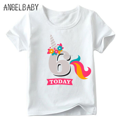 Filles anniversaire licorne numéro 1-9 impression T-shirt bébé été blanc T-shirt, enfants numéro 1-9 cadeau d'anniversaire mignon vêtements, ooo2431 ► Photo 1/4