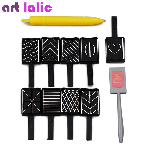 11 pièces ensemble 3D aimant bâton oeil de chat stylo magnétique dessin Nail Art bâton pour Gel à ongles vernis à ongles magique outils ► Photo 1/5