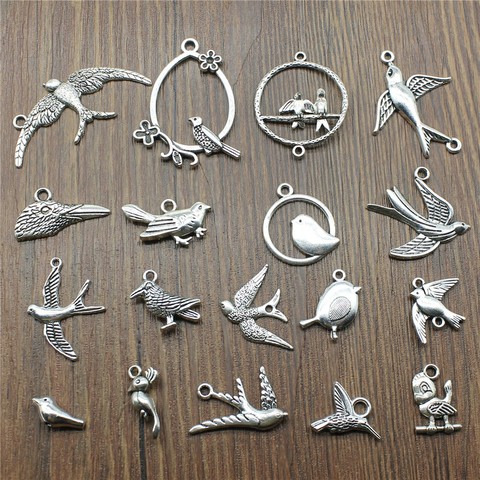 10 pièces breloques d'oiseaux Antique couleur argent pendentifs de breloques d'oiseaux pour Bracelets volants breloques d'oiseaux faisant des bijoux ► Photo 1/2