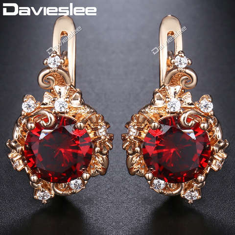 Boucles d'oreilles Davieslee pour femmes rondes rouges en strass CZ 585 or Rose rempli femmes boucle d'oreille bijoux à la mode filles cadeau DGE147 ► Photo 1/4