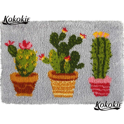 Loquet crochet kits tapis imprimé toile accessoires bricolage noël cactus décor aiguille pour tapis broderie motif loquet crochet kussen ► Photo 1/6