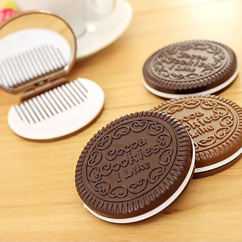 Miroir de maquillage en forme de cookies au chocolat, 1 pièce, Design à la mode, ensemble avec 1 peigne ► Photo 1/6