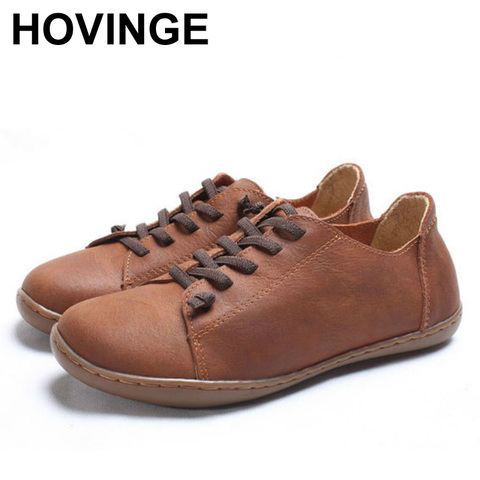 HOVINGE-chaussures en cuir véritable pour femmes, chaussures plates et authentiques, mocassins à bout plat, collection à lacets ► Photo 1/6