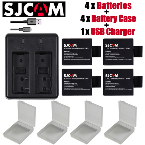 Nouveau 4 pièces SJCAM sj4000 eken H9 GIT-LB101 GIT BATTERIE sj5000 sj6000 sj7000 SJ8000 SJ9000 batterie + chargeur Double USB ► Photo 1/6
