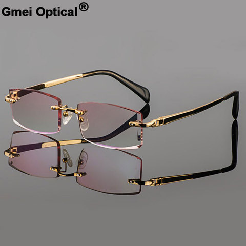 Gmei-Phantom optique, coupe-diamant, lunettes en titane modèle masculin, or, lunettes de prescription, sans bords, pour prescription masculine ► Photo 1/6