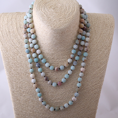 Livraison gratuite longues perles nouées Halsband collier de pierres Amazonite givrées ► Photo 1/3