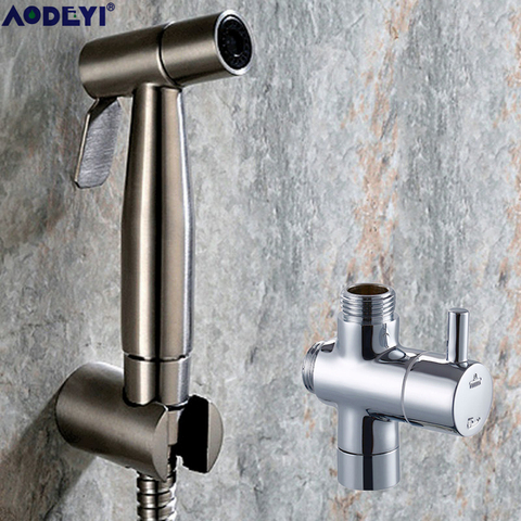 Ensemble de Douche à jet de Bidet de poche toilette Shattaf pulvérisateur kit de Douche robinet de Bidet, Nickel brossé, acier inoxydable 304 ► Photo 1/6