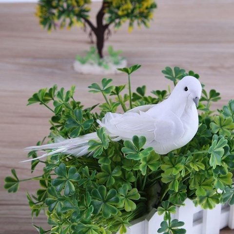 Figurines Pigeon blanc artificielles en plastique, mousse, plumes Miniatures, Table pour la maison, décoration suspendue de jardin, cadeau créatif ► Photo 1/6