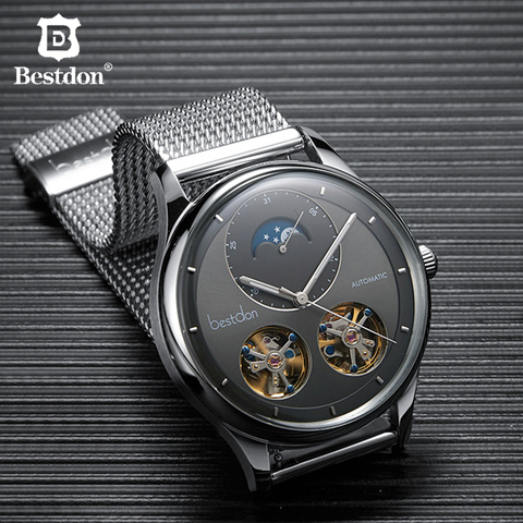 Bestdon Double Tourbillon montre pour hommes mode automatique montres mécaniques Phase de lune en acier inoxydable suisse marque de luxe ► Photo 1/6