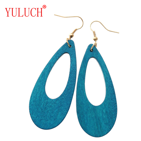 YULUCH-boucles d'oreilles en bois naturel, 4 couleurs, pendentif Art, accessoires de bijouterie Simple, cadeau de fête pour femmes ► Photo 1/4