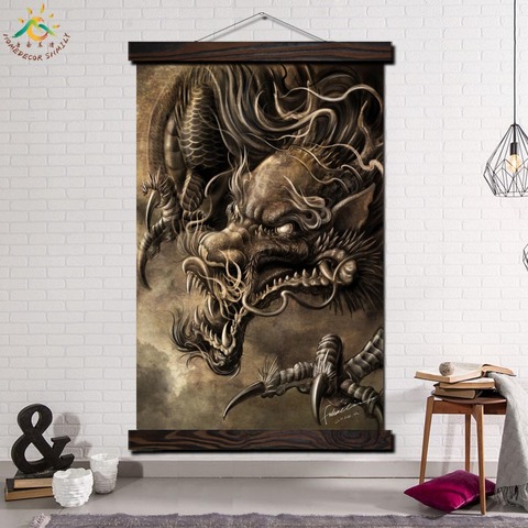 Peinture sur toile moderne avec Dragon chinois et démon, cadre de Poster, décoration de maison ► Photo 1/1