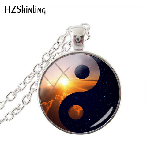 Yin Yang – collier avec pendentif en verre pour hommes et femmes, fait à la main, avec image de l'univers de la galaxie ► Photo 1/6
