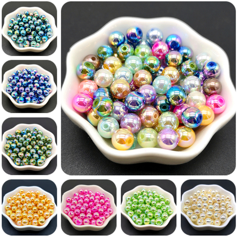 Perles de couleur AB pour ou fabrication de bijoux bricolage belles perles acryliques de placage Bracelet entretoise lâche et colliers et pendentifs perles de bricolage ► Photo 1/6