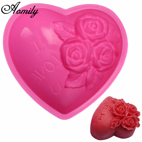 Aomily-moule à savon en Silicone 3D en forme de cœur, amour en Rose, moule à savon en forme de bougie, moules en argile polymère, bricolage ► Photo 1/6
