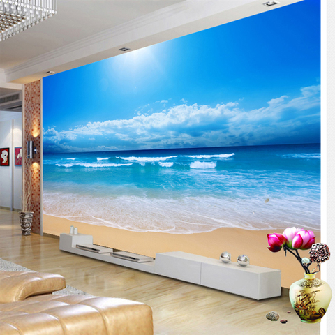 Personnalisé 3D Photo Papier Peint Vue Sur La Mer Peinture Murale Salon Canapé Chambre TV Fond Mur Papier Mer Soleil Plage Mur murale ► Photo 1/6