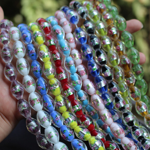Perles de verre ovales, 20 pièces/lot, 17x11mm, pour la fabrication de bijoux, feuille blanche, multicolores ► Photo 1/6