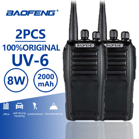 2 pièces Baofeng UV-6 talkie-walkie 8w 2000mAh 128 CH UHF VHF double bande Radio bidirectionnelle Woki Toki 10 KM équipement de Police Radio Amador ► Photo 1/6