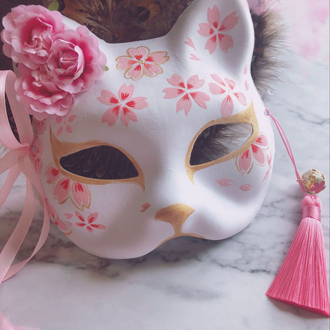 Le masque de renard à neuf queue peint à la main chat Natsume livre d'amis pulpe demi-visage Halloween Cosplay animaux fête jouets pour femme ► Photo 1/6