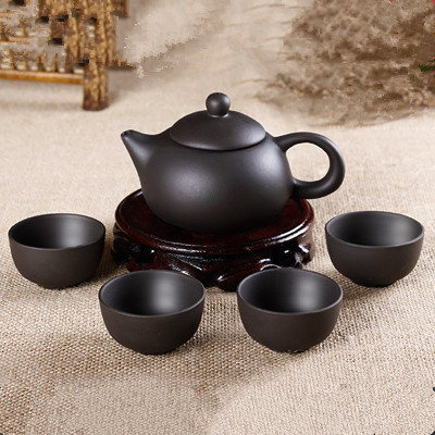Service à thé Kung Fu 5 pièces, 150ml, [1 théière + 4 tasses], service à thé chinois Xi Shi en porcelaine, bouilloire en argile violette ► Photo 1/5