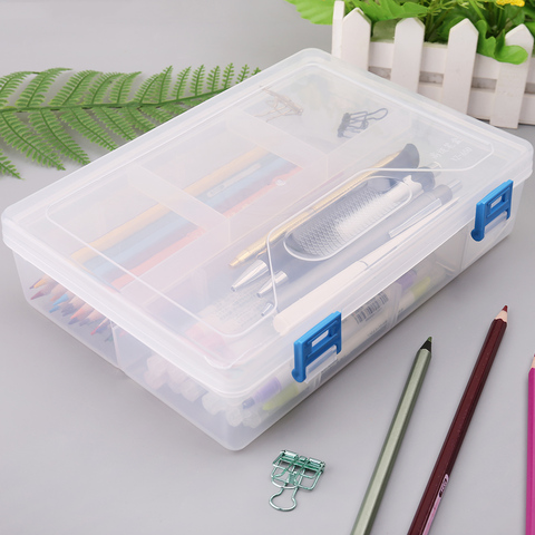 Trousse à crayons Double couche en plastique Transparent, boîte de rangement pour stylos, papeterie fournitures scolaires et de bureau, cadeau pour enfants #326 ► Photo 1/6