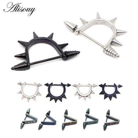 Alisouy-boucles d'oreilles à pic, clous d'oreilles, bijoux de piercing en acier inoxydable pour hommes et femmes, tendance, série 1 paire, anneau de mamelon ► Photo 1/6