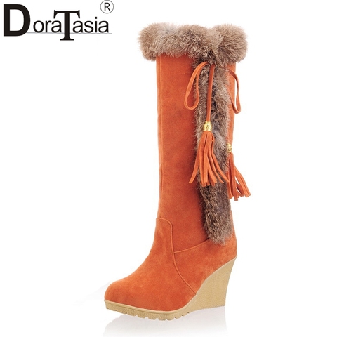 DoraTasia-chaussons de neige à talons hauts compensés pour femmes, grandes tailles 35 à 42, en fourrure chaude, hiver, confort au genou, collection 2022 ► Photo 1/6