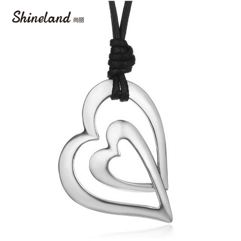 Shineland-collier Long en cuir PU pour femmes, chaîne tendance 3 styles d'amour, Vintage, dessin à la mode, bijoux à déclaration ► Photo 1/6