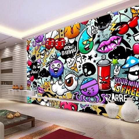 Papier peint Mural en style Graffiti créatif moderne, pour salon d'enfant, décoration d'intérieur, taille personnalisée, Non tissé ► Photo 1/6