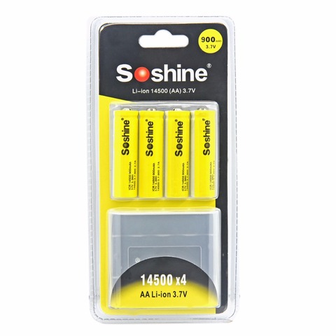 Soshine – lot de 4 Batteries Li-ion rechargeables ICR 14500 AA, 3.7V, 900mAh, avec boîte ► Photo 1/4